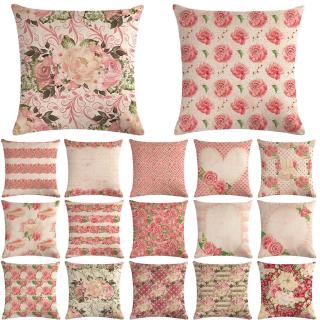 1 Funda de cojín de lino de algodón, diseño de flores, color rosa, hogar, sofá, cama, Funda de almohada, Funda de Cojin 40646