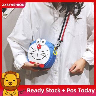 Doraemon mujeres Sling Bag divertido lindo lona bolsa redonda Crossbody hombro bolsa de mensajero Beg rentable