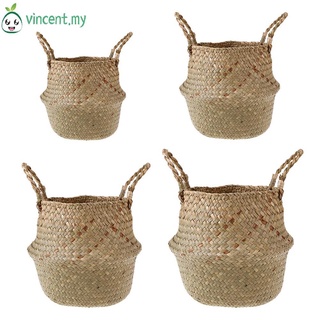 Vincent01 - cesta de almacenamiento plegable hecha a mano de 3 tamaños, cesta decorativa, jardín, maceta, pasto marino
