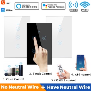 [fast Delievey] 1/2/3/4 gang WiFi 433MHZ Smart Touch Switch Home Wall Button Tuya Smart Life App funciona con Alexa Google Home