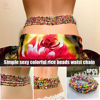 6 unids/set multicolor con cuentas de cintura cadena boho estilo playa cuerpo cadenas para las mujeres