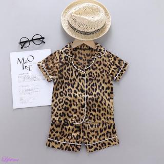 Bebé niños niños leopardo impresión trajes conjunto de manga corta blusa Tops+pantalones cortos ropa de dormir pijamas