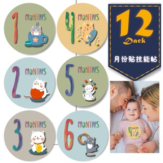 brea 12 pegatinas mensuales para bebé embarazada, crecimiento recién nacido, fotografía, diseño de gato, memoria, grabación de hito (6)