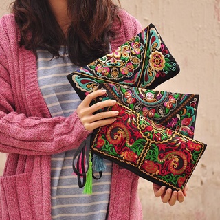 zuxinyi.cl mujer étnico bordado muñequera bolso de embrague cremallera bolso largo cartera bolsa