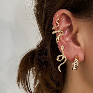 Z ｜Pendientes de tres piezas con clip de oreja para mujer en forma de serpiente, hombres y mujeres, estilo exagerado creativo