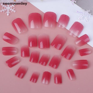 [ver] 24 piezas rosa uñas falsas puntas de arte uñas falsas cubierta completa manicura decoración con pegamento