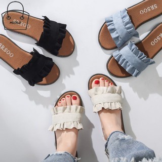 2018 primavera y verano nuevas zapatillas de mujer moda hongo encaje palabra zapatillas