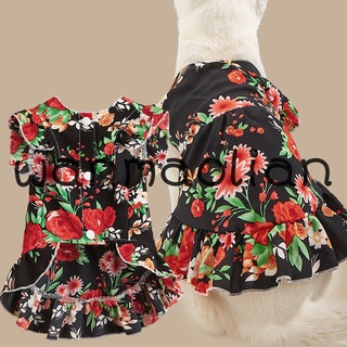 Wanmaolian mascota vestido exquisito rojo flor patrón poliéster cuello redondo textura suave cómodo mascota perro gato vestido para verano