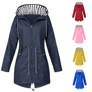 Chamarra de lluvia sólida para mujer chaquetas al aire libre con capucha impermeable a prueba de viento (1)