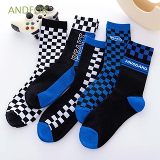 ANDFOR Fashion Men Socks Comfortable Mid-tube Socks Checkerboard Socks Geometry Streetwear Male Skateboard Sports Harajuku Korea Style