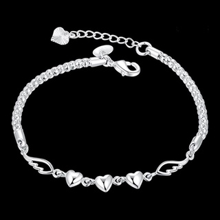 【SL】Women's 925 Sterling Silver Charm Love Heart Wings Bracelet Cuff Bangle Jewelry