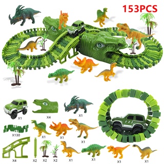 (albremen) 153 unids/Set eléctrico coche de carreras DIY asamblea rompecabezas dinosaurio escena niños juguete (6)