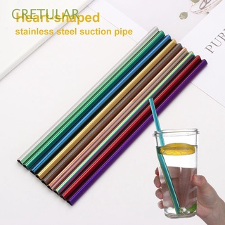 CRETULAR Eco-friendly Metal Straws Heart-shaped Bar Tool Drinking Straw Portable Travel Stainless Steel Kitchen Accessories Reusable Straw/Multicolor