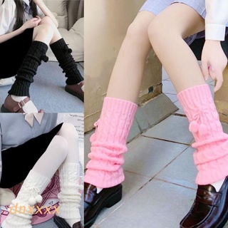dnxxxx mujeres niñas cable de invierno punto largo calentadores de pierna con lindo bowknot estudiante caliente giro ganchillo bota puños muslo calcetines altos