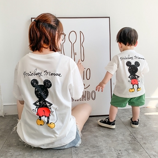 Perfecto verano bebé adultos familia camiseta de algodón de manga corta Mickey de dibujos animados coreano niños de moda (3)