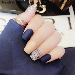 (Hotsale) 24 uñas falsas de dedo azul acrílico Artificial falso cubierta completa uñas arte consejos {bigsale}