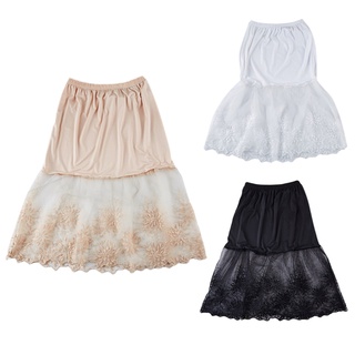 sim Women Elastic Waist Layered Tiered Sheer Lace Trim Extender Half Slip Mini Skirt (1)