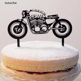 Tutuche Car Motorcycle Happy Birthday Cake Topper Acrylic Gold Motorbike Cupcake Topper CL
