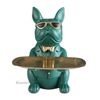 [Kesoto1] bandeja de almacenamiento de estatua Bulldog, resina, arte, decoración del hogar, escultura verde