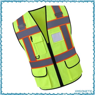 Chaleco de seguridad amarillo fluorescente con tiras reflectantes 3 bolsillos