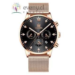 Mens Watch Fashion Stainless Steel Quartz Watch Calendar Diamond Dial Business Sports Watch