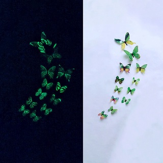 Libaitian-*-*-12 X 3D pegatinas de pared luminosas de mariposa para decoración del hogar, dormitorio, niño
