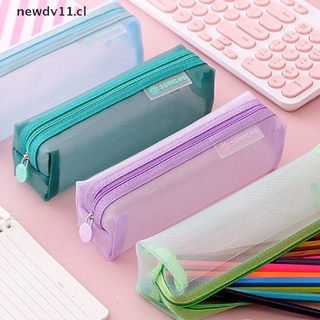 newd school mesh estuches kawaii lindo color sólido transparente caja de lápices escuela cl