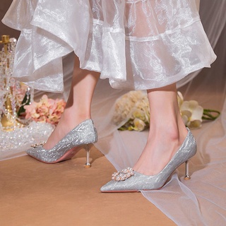 Mz Kasut Perempuan cristal zapatos de boda nupcial dama de honor zapatos francés punta tacón alto (3)