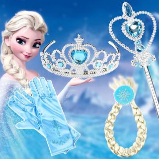 4 unids/set Frozen Elsa y Anna Crown+pieza de pelo+peluche+guantes pelucas de disfraz infantil juguetes de joyería