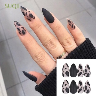 suqii mujeres stiletto mate con pegamento leopardo puntas de uñas postizas moda uñas falsas negro niñas cubierta completa