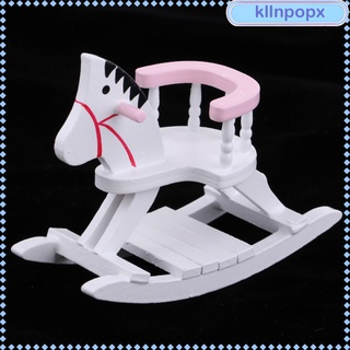 [kllnpopx] Casa De muñecas caballo De balanceo juguete De simulación Miniatura blanco caballo De madera silla De balanceo cuarto cuarto Para Casa 1: 12 muñecas