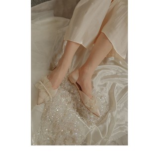 Las mujeres barco puntiagudo tacón bajo perla zapatos de trabajo plano Ballet deslizamiento solo zapatos de boda y banquete zapatos de compra (6)