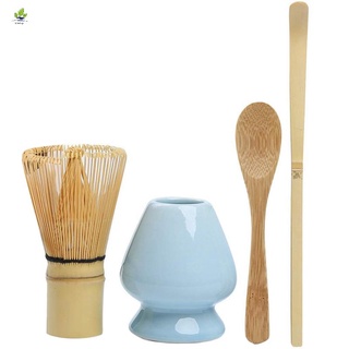 matcha whisk set de té de bambú matcha de 4 incluyendo 100 prong matcha batidor (chasen), cuchara tradicional (chashaku), cuchara de té, batidor matcha color azul