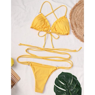 y Brazilian Thong Bikini Mujer Swimwear Women Bandage Solid Swimsuit Micro-Bikini Set Summer Beachwear Swim Suit S