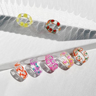 andan 7 anillos coloridos atractivos cómodos de usar resina limón resina anillos de dedo para regalos (3)