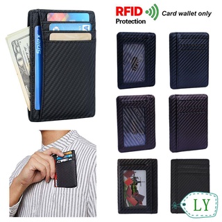 Ly hombres RFID bloqueo de cuero Pu Anti-jefe Slim cartera titular de la tarjeta de crédito moda fibra de carbono bolsillo moneda Clip de dinero