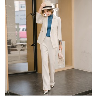 Mujer oficina conjunto desgaste largo blazer y pantalones 2 piezas trajes de negocios señoras ropa de trabajo S~4XL moda elegante pantalón trajes