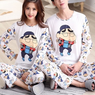 Hombres mujeres pijamas conjunto Baju Tidur más el tamaño de dibujos animados de impresión T-Shirt pantalones largos ropa de dormir pareja (8)
