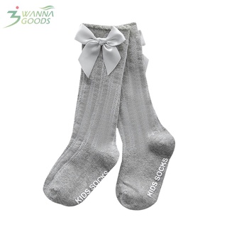 1 par de calcetines de longitud de rodilla de bebé antideslizante caliente de algodón lindo Bowknot calentador de piernas (9)
