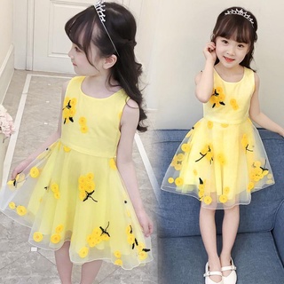 Ropa de los niños de las niñas de verano nuevo vestido de moda coreano princesa vestido Girls8Years old9bordado malla vestido sin mangas