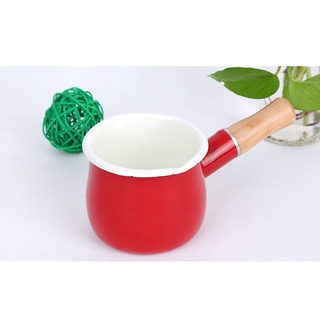 [New]Enamel Milk Pot with Wooden Handle,Mini Milk&Coffee Non-Stick Saucepan Cookware for Baby Breakfast,500Ml Red (3)