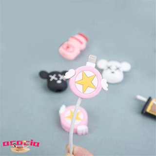 ACACIA Soft Data Line Protector Cartoon Charging Cable Cover Cable Protector Tube Cable USB Silicone Protective Case Winder Cover Wire Cord Protectors