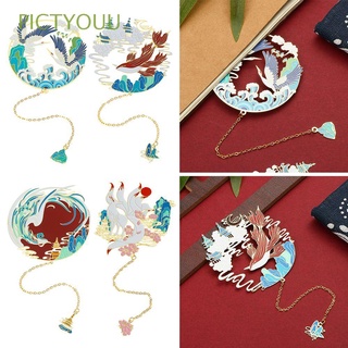 PICTYOUU Stationery Book Clip Chinese style Painted Brass Bookmark Pendant Student Gift Tassel School Office Supplies Metal Retro Pagination Mark