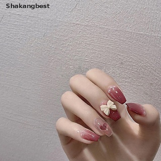 【SKB】 New Wearing Nail Patch Fake Nail Finished Removable Short bow Nail Sticker 【Shakangbest】