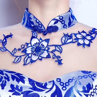 elegante azul y blanco porcelana etapa rendimiento y mostrar etiqueta de pasarela anfitrión vestido de novia y cheongsam venta al por mayor (4)