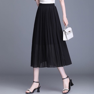 Falda floral de gasa, cintura alta, longitud media, una línea de falda, drapeado, falda plisada (1)