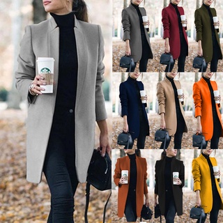 Señoras otoño Cardigan elegante larga lana abrigo de Color puro de manga larga Chic chaqueta de las señoras chaqueta otoño invierno