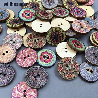 [Willbesugar] 100 pzs botones mixtos De madera Flores Vintage De 20 mm diámetro 2 agujeros (Hot)