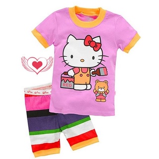 bebé niños niñas hello kitty rosa verano camiseta camiseta pantalones cortos conjunto de ropa