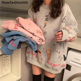 (newfashionhb) mujer impresión sudadera suelta camiseta camisetas de manga larga tops camiseta jersey holgado en venta